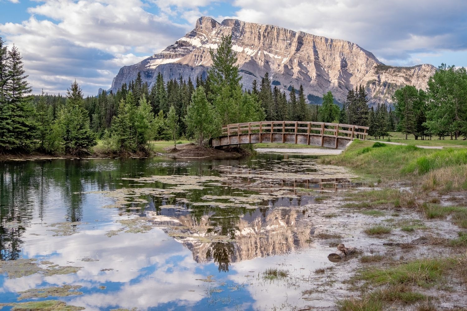 Cascade Ponds In The Late Evening Of Summer With A Reflection Of Rundle
