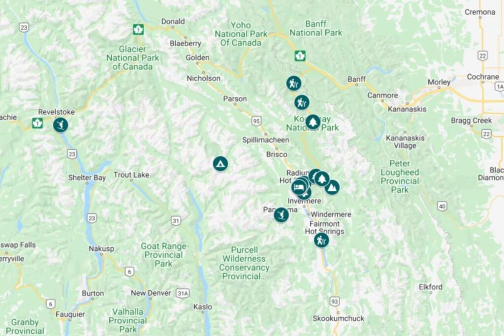Things to Do in Radium Hot Springs Map