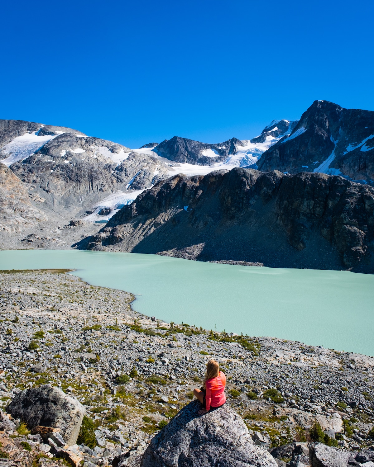 Natasha hiking at the beautiful Wedgemount Lake