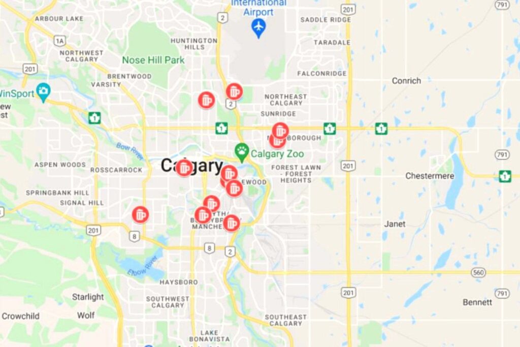  Calgary Breweries Map
