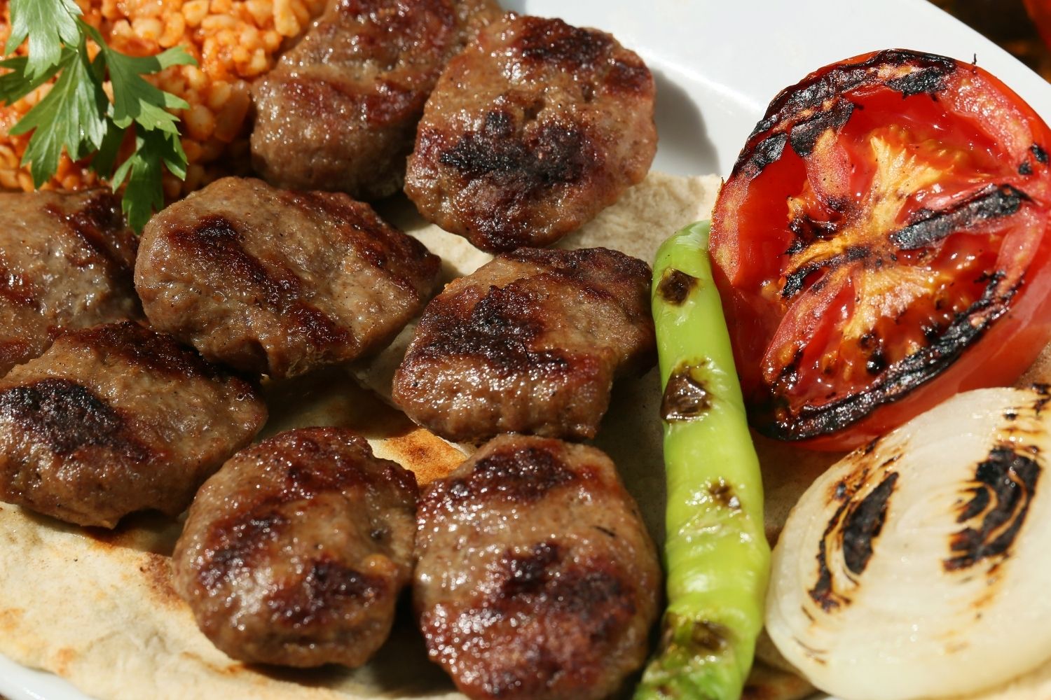 Turkish Kofte with Grilled Veggies and Rice
