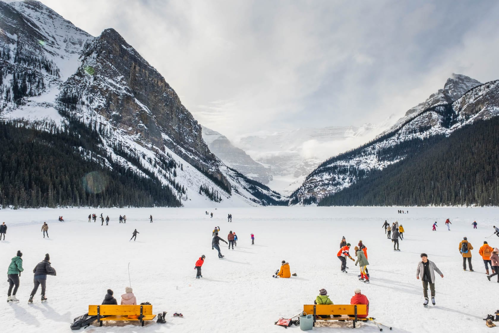 Ice skating at Lake Louise in the winter