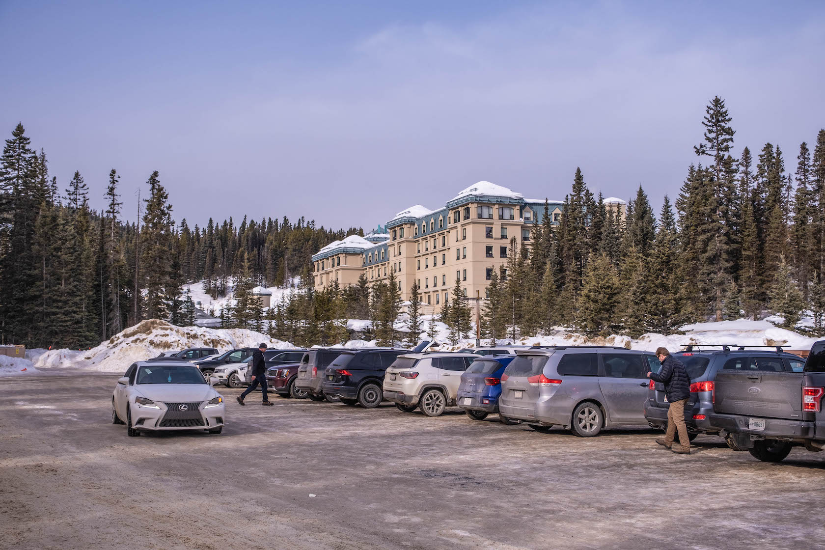The Lake Louise Parking Lot In Winter
