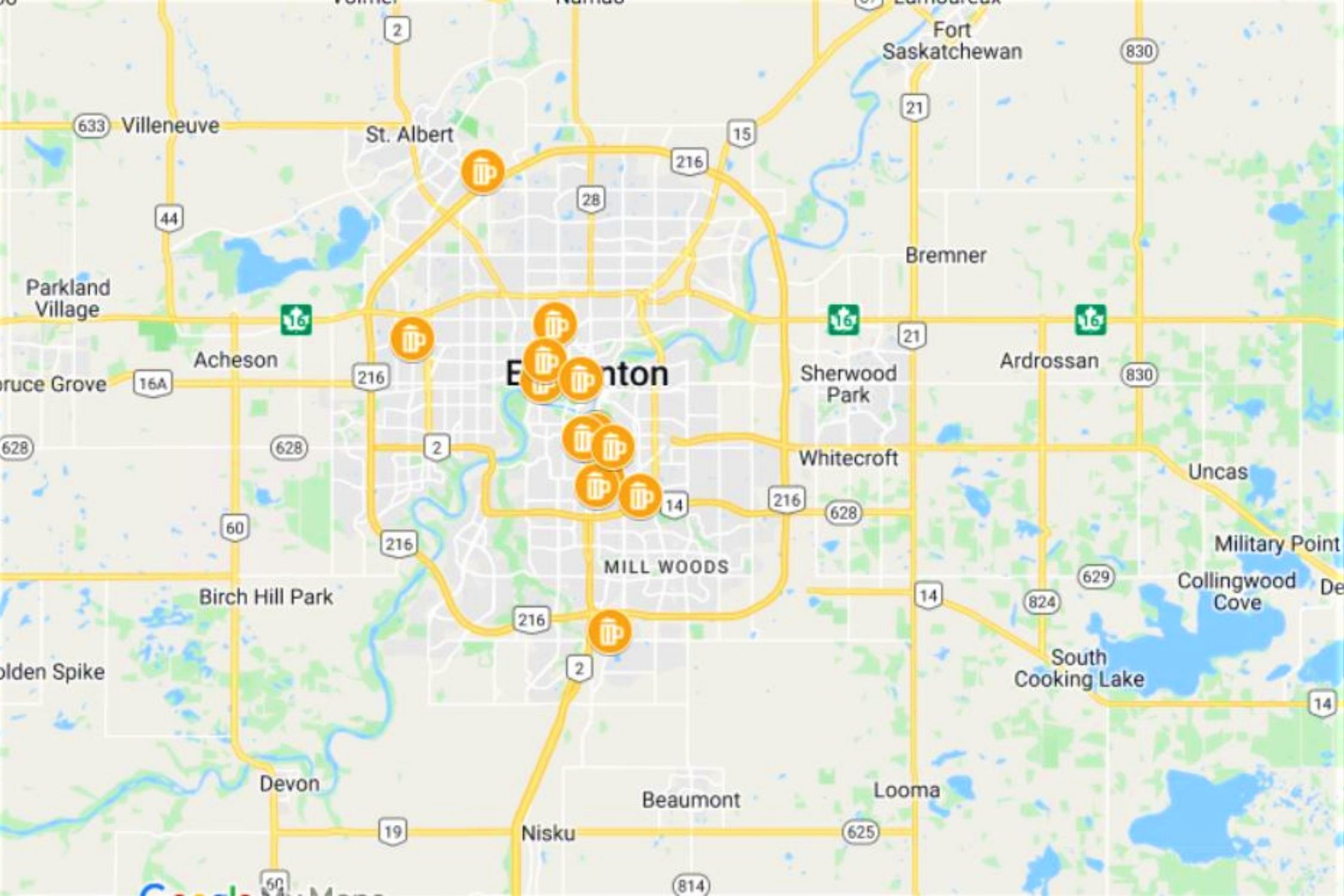 Best Edmonton Breweries Map