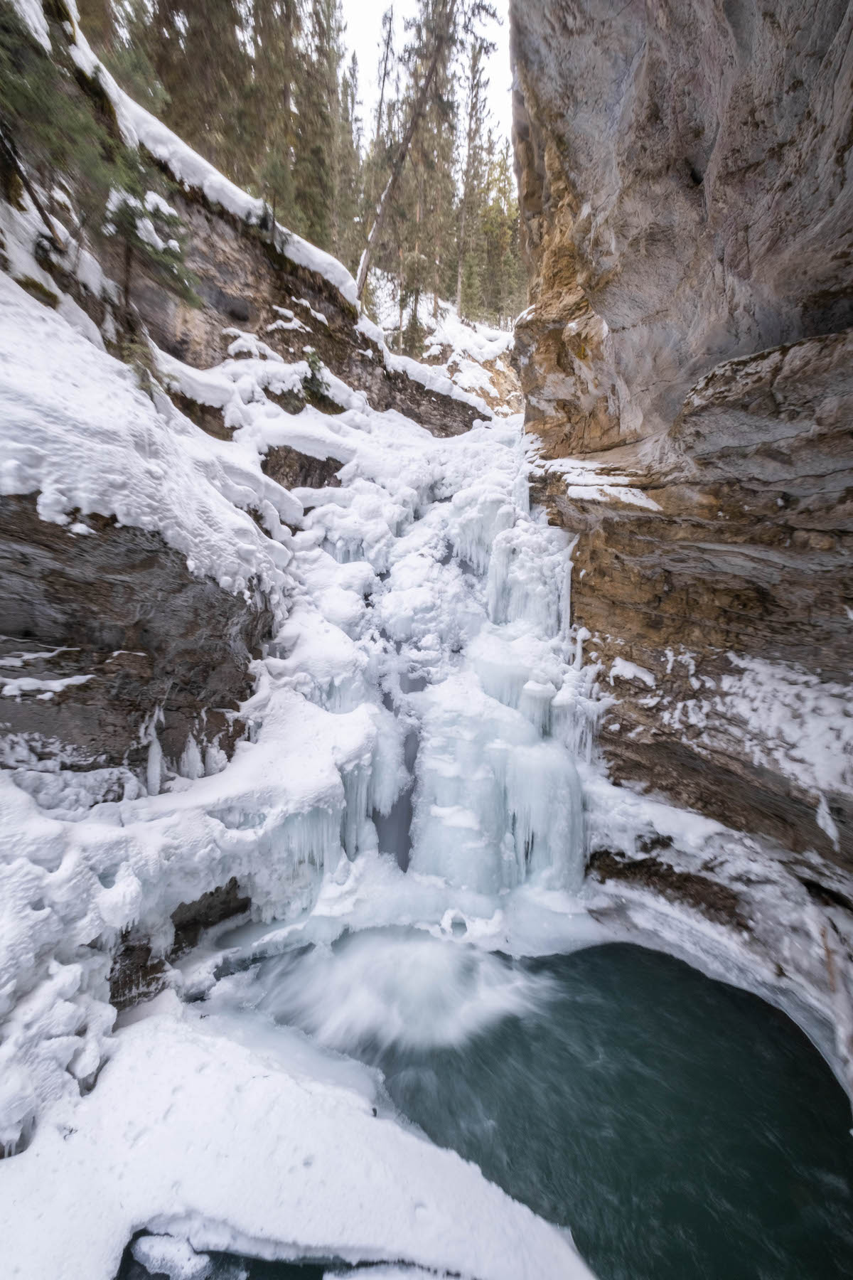 Johnston Canyon Lower Falls In Winter