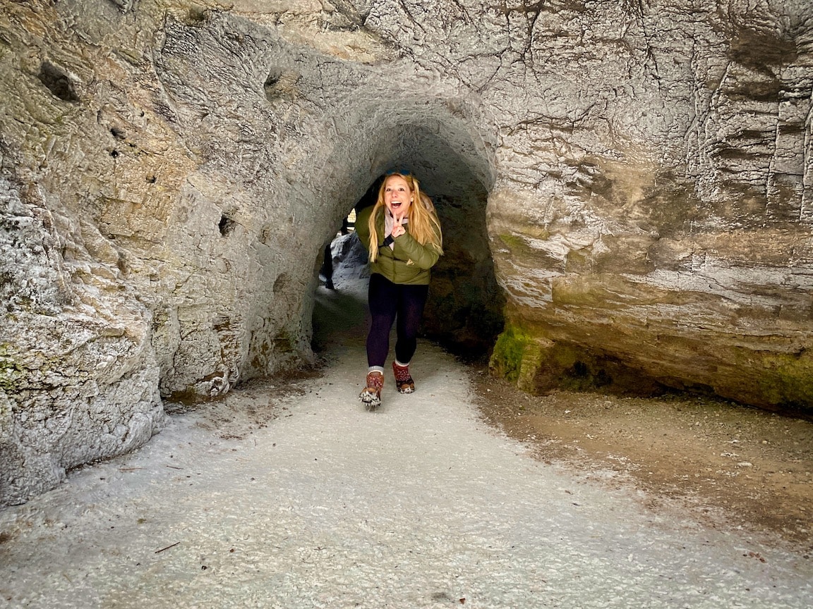 Natasha In The Cave At The Lower Johnston Canyon Falls