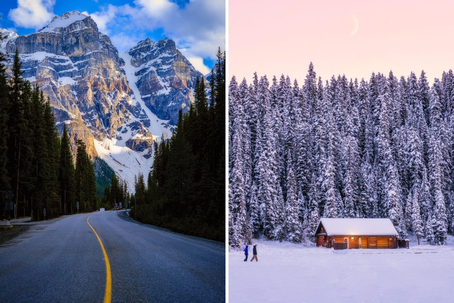 Moraine Lake Rd (Left) // Lake Louise in Winter (Right)