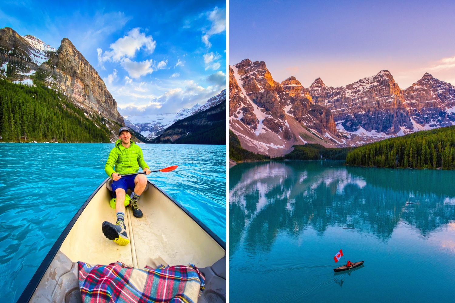 Canoeing on Lake Louise (left) // Canoeing on Moraine Lake (right)