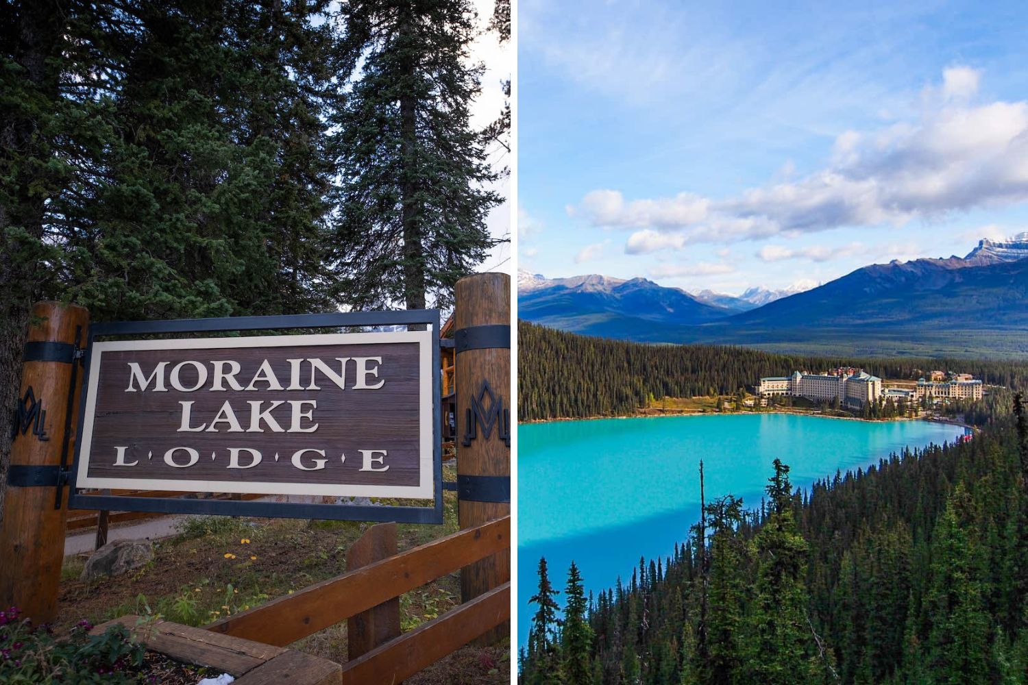 Moraine Lake Lodge (Left) // Fairview Lookout at Lake Louise (Right)