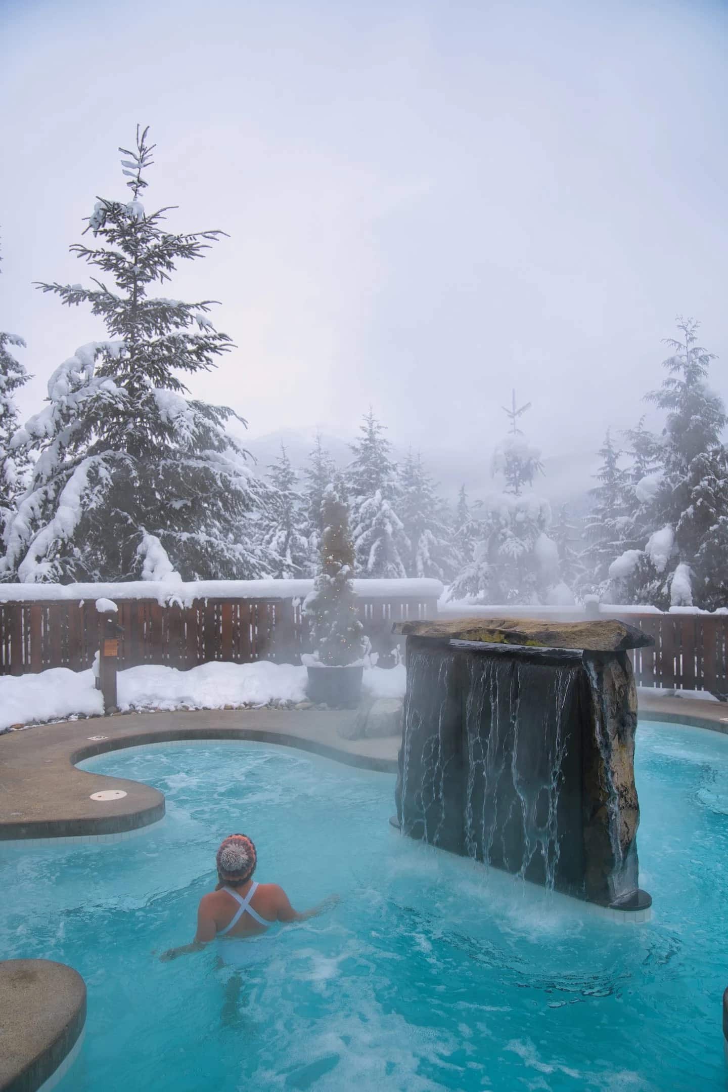 Natasha at the Scandinave Spa in whistler in the winter