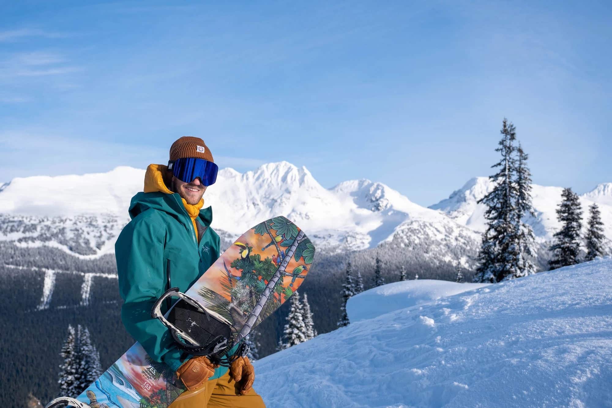 cameron snowboarding at whistler in winter