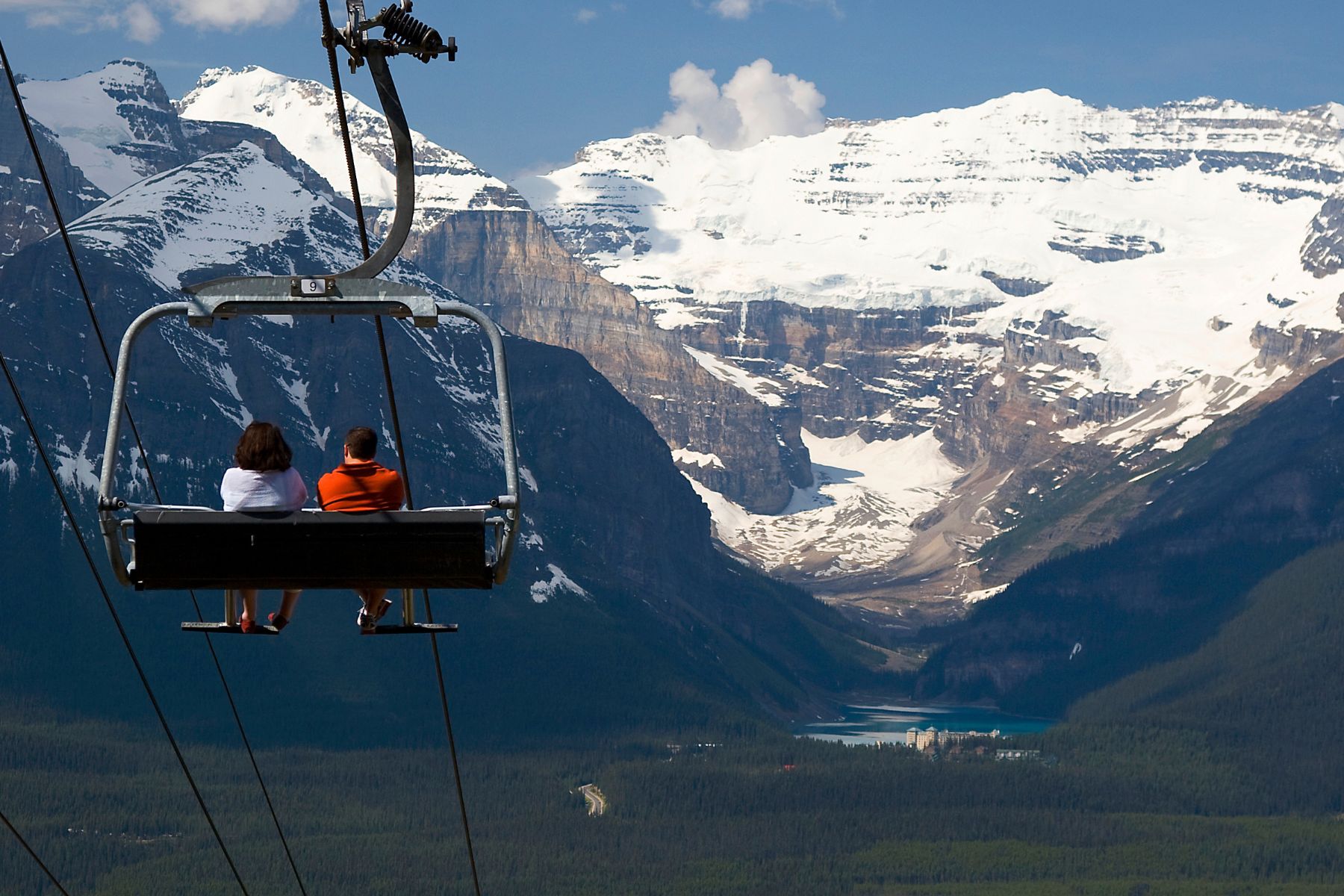 views of lake louise from the summer chairlift