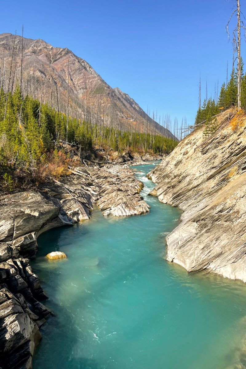 Kootenay River and Numa Mountain from the bridge along the Floe Lake trail