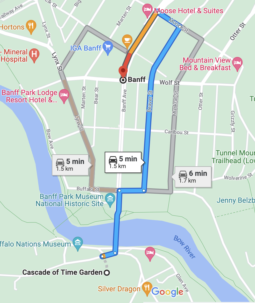 Google Maps Image Of Directions To Cascade Gardens From Banff