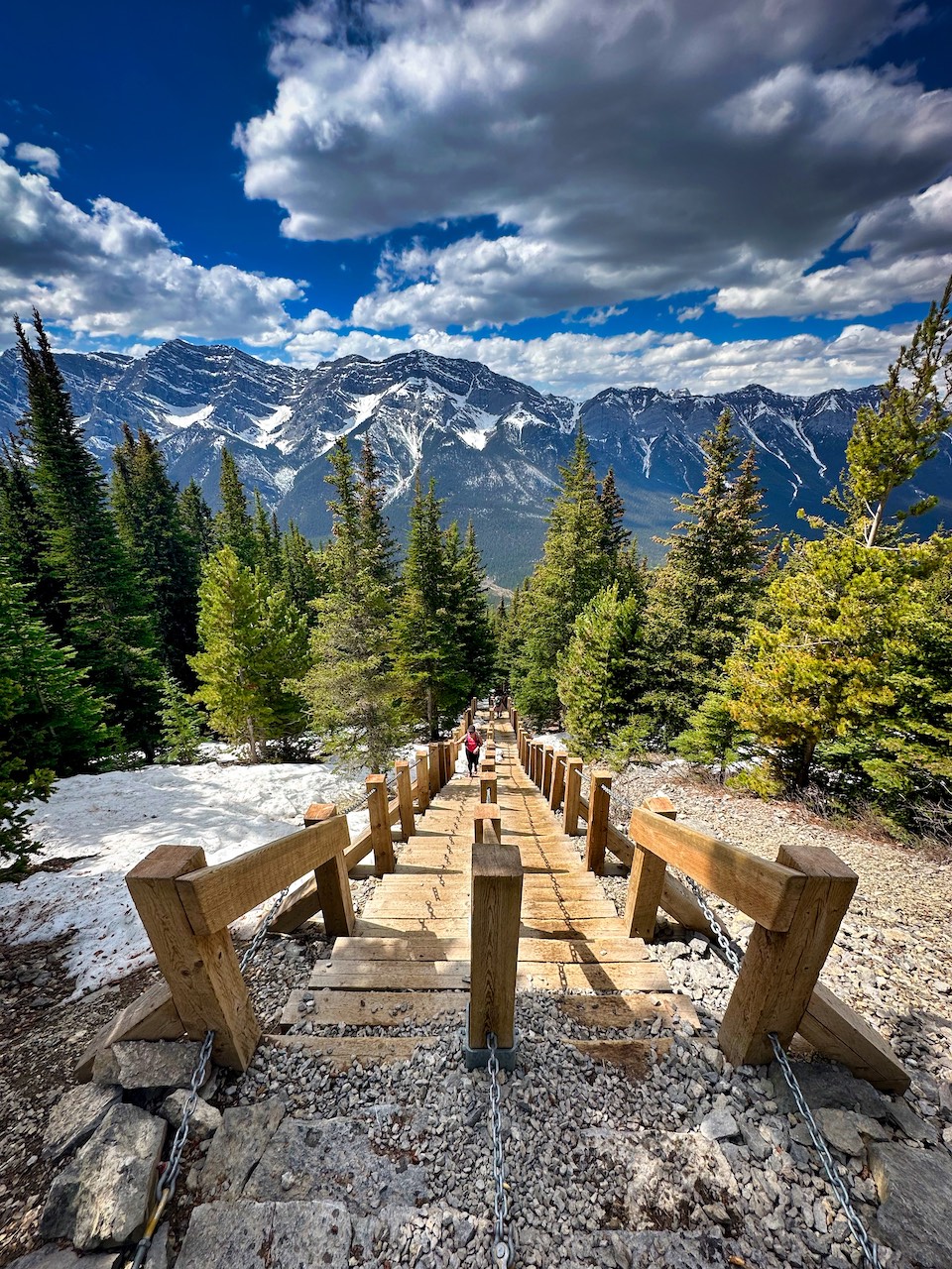 The stairs were almost snow free in early May