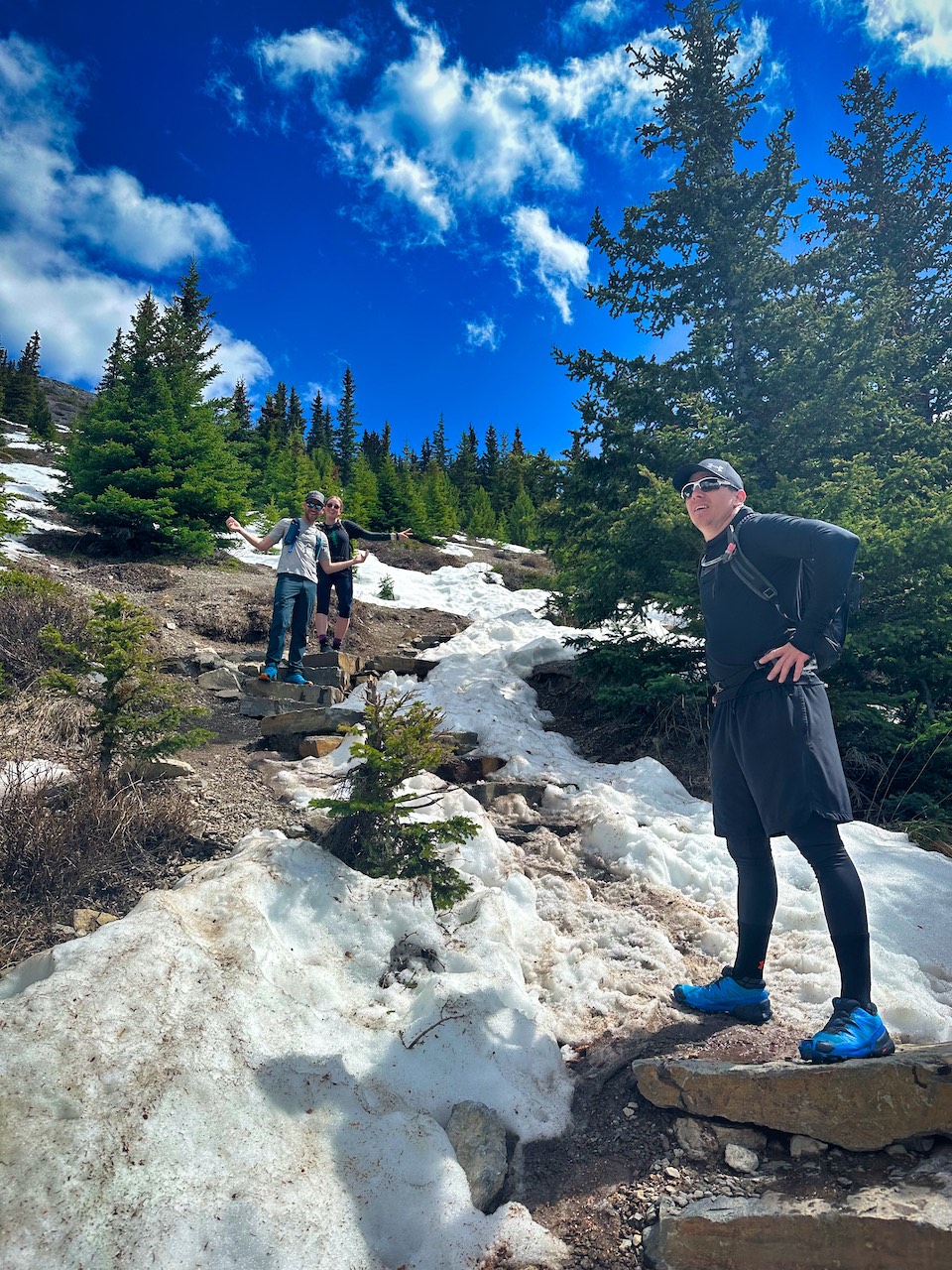 Taking a breather while hiking Ha Ling Peak in Early May