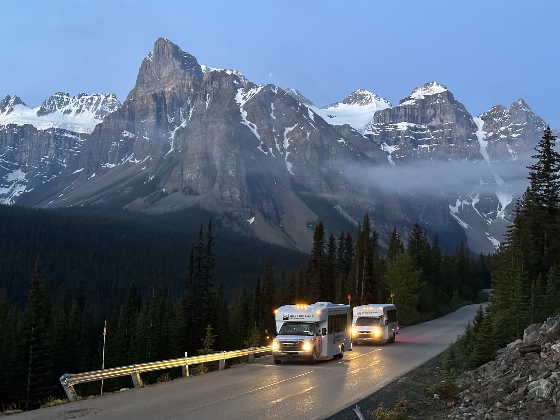 Moraine Lake Bus Company at Sunrise