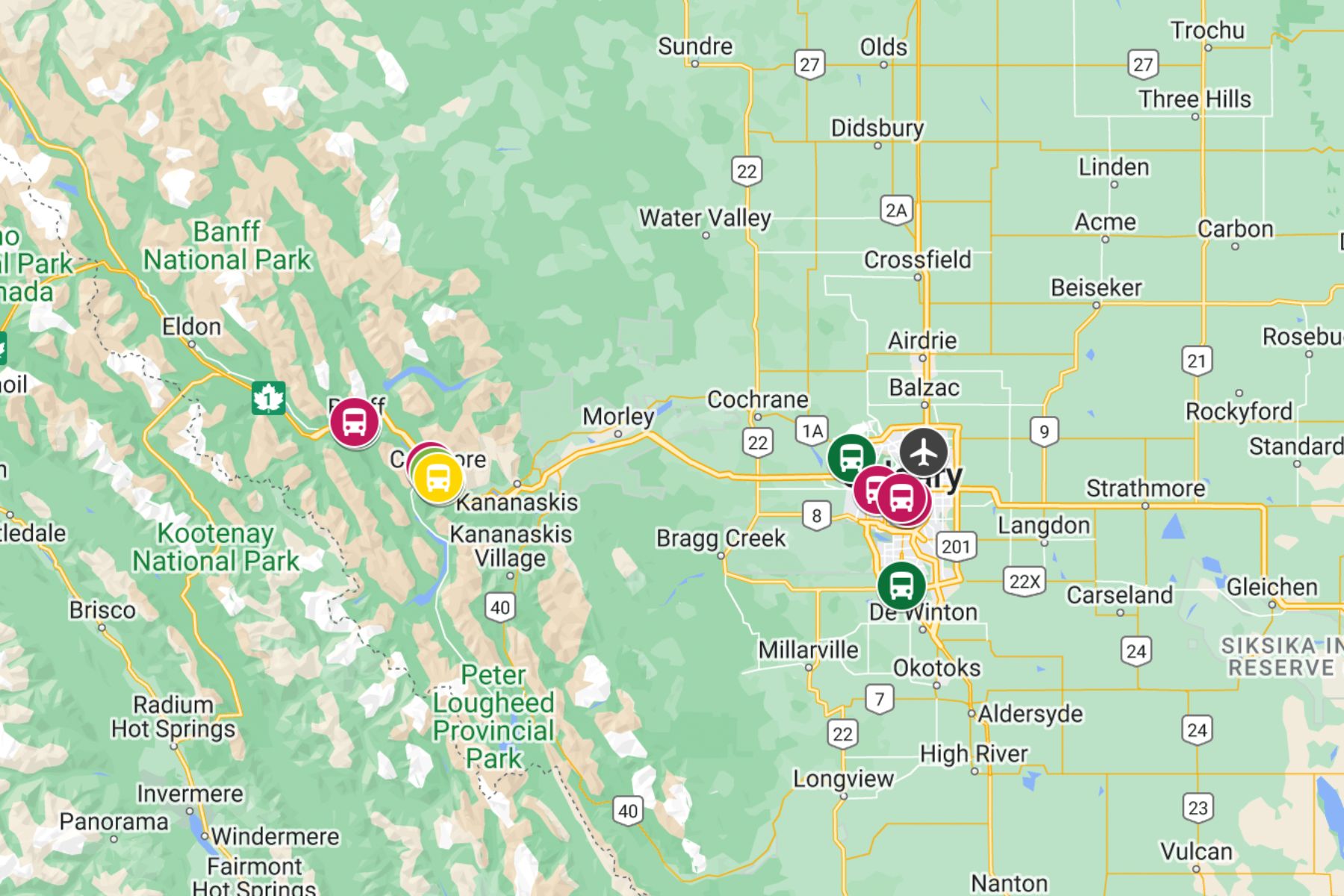Regional Bus Stops to Bow Valley Map