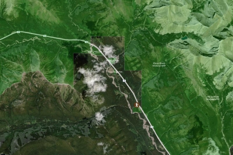 Map of highwood pass through Kananaskis Country