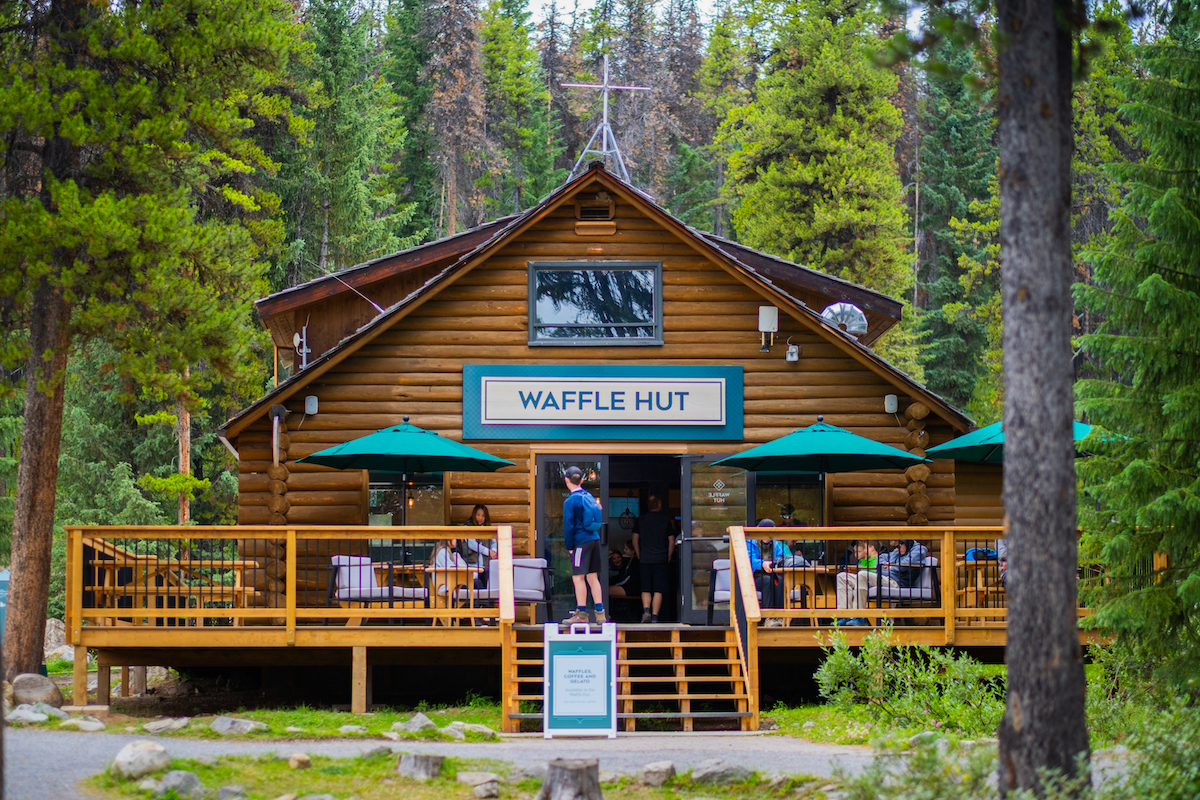 waffle hut at maligne lake