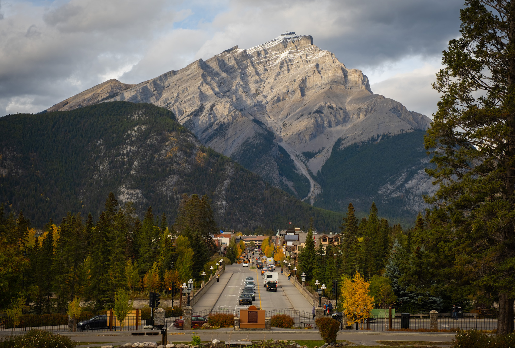 Banff Ave In The Summer Evening With Cascade In Background