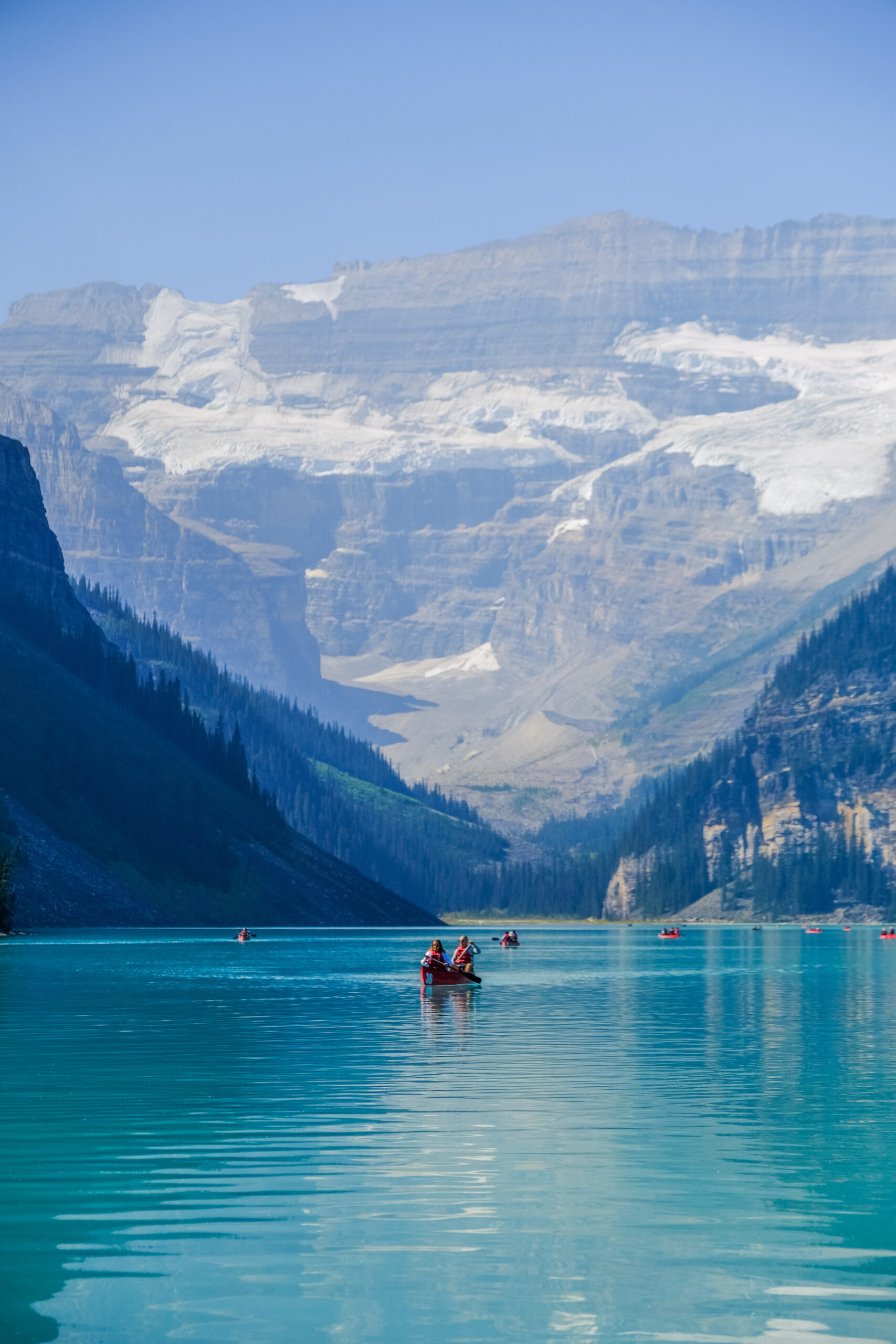 canoeing on a summer day in lake louise