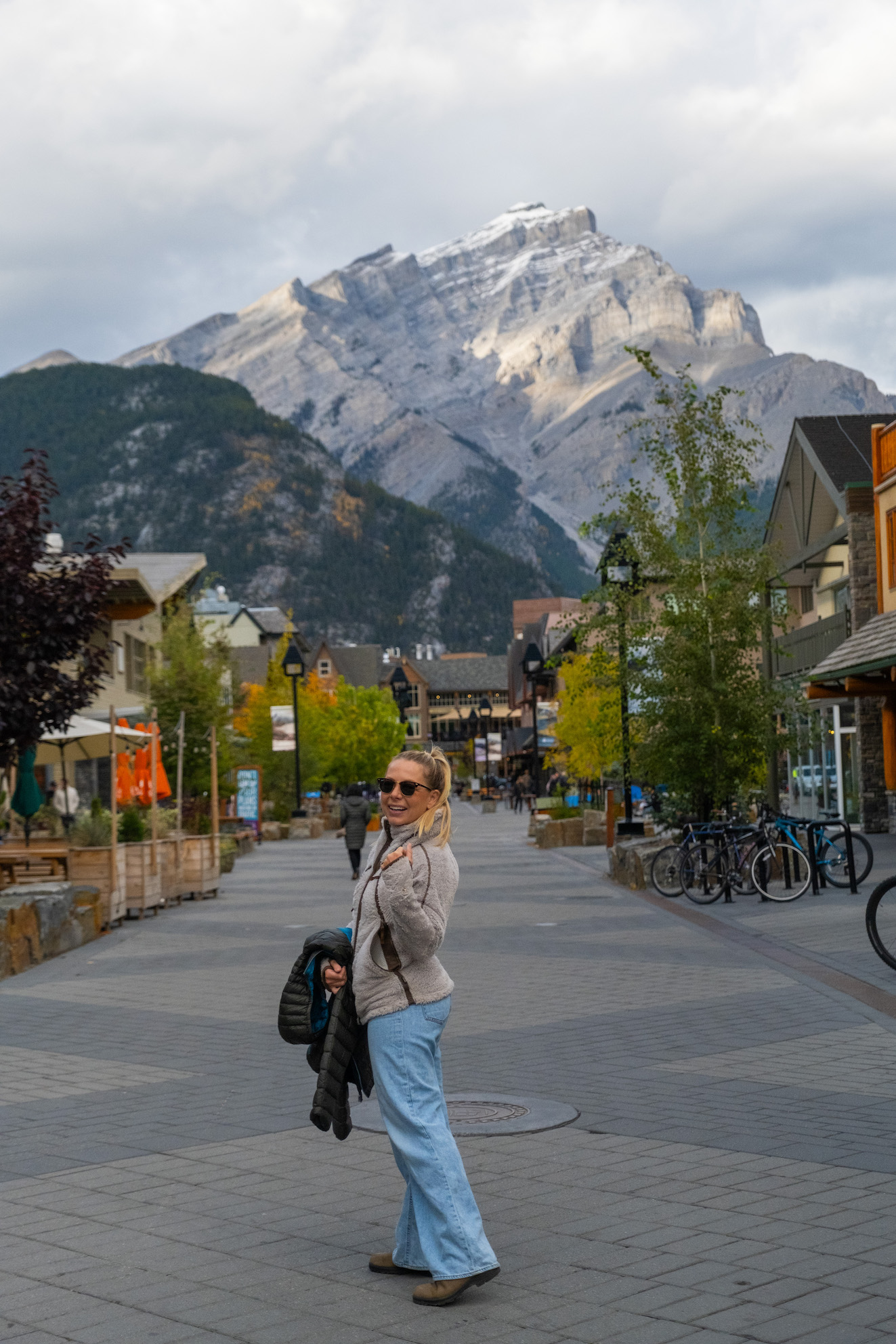 Natasha on Bear Street in Banff in the fall