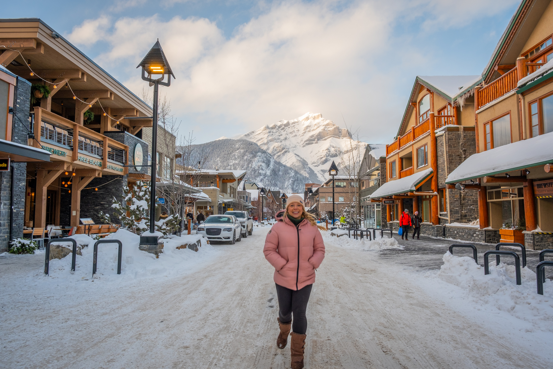 Natasha Walking Down Bear Street In Banff In February