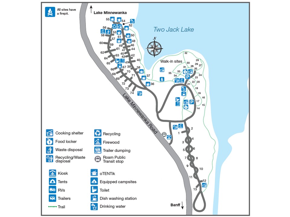 Parks Canada Map of Two Jack Lakeside Campground