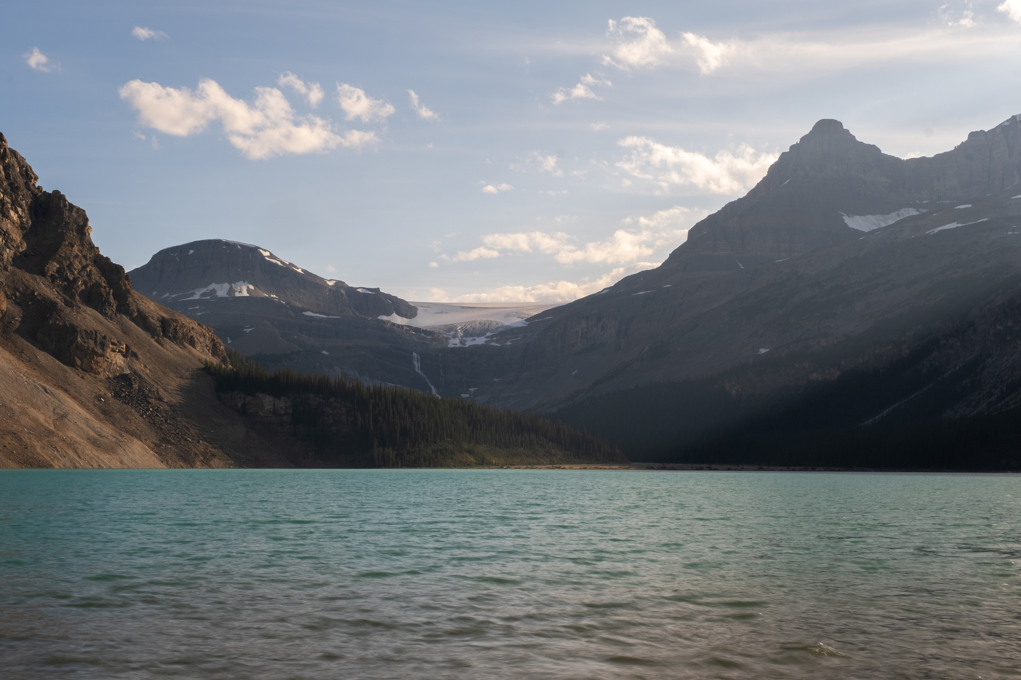 bow lake with a view of bow glacier falls