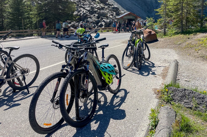 bike locked at moraine lake