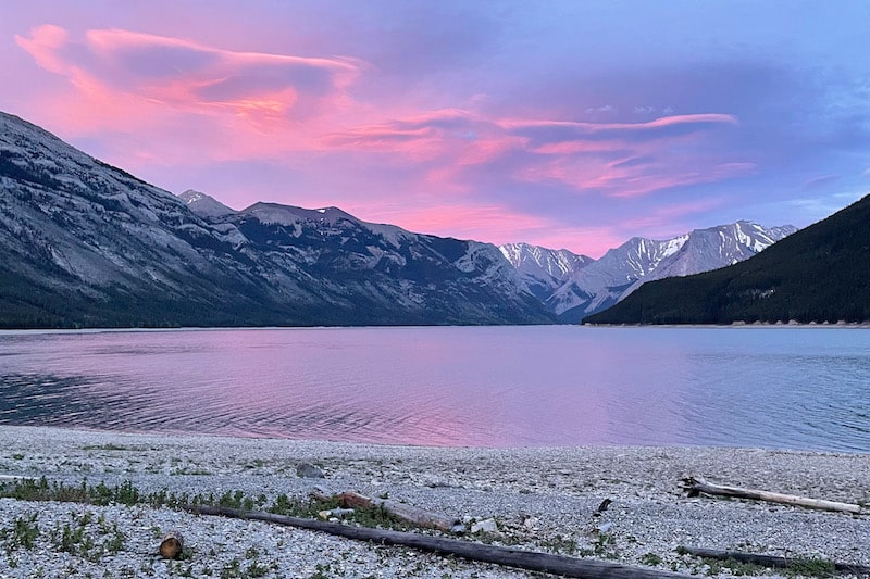 Sunset from the campground on the shores of Lake Minnewanka