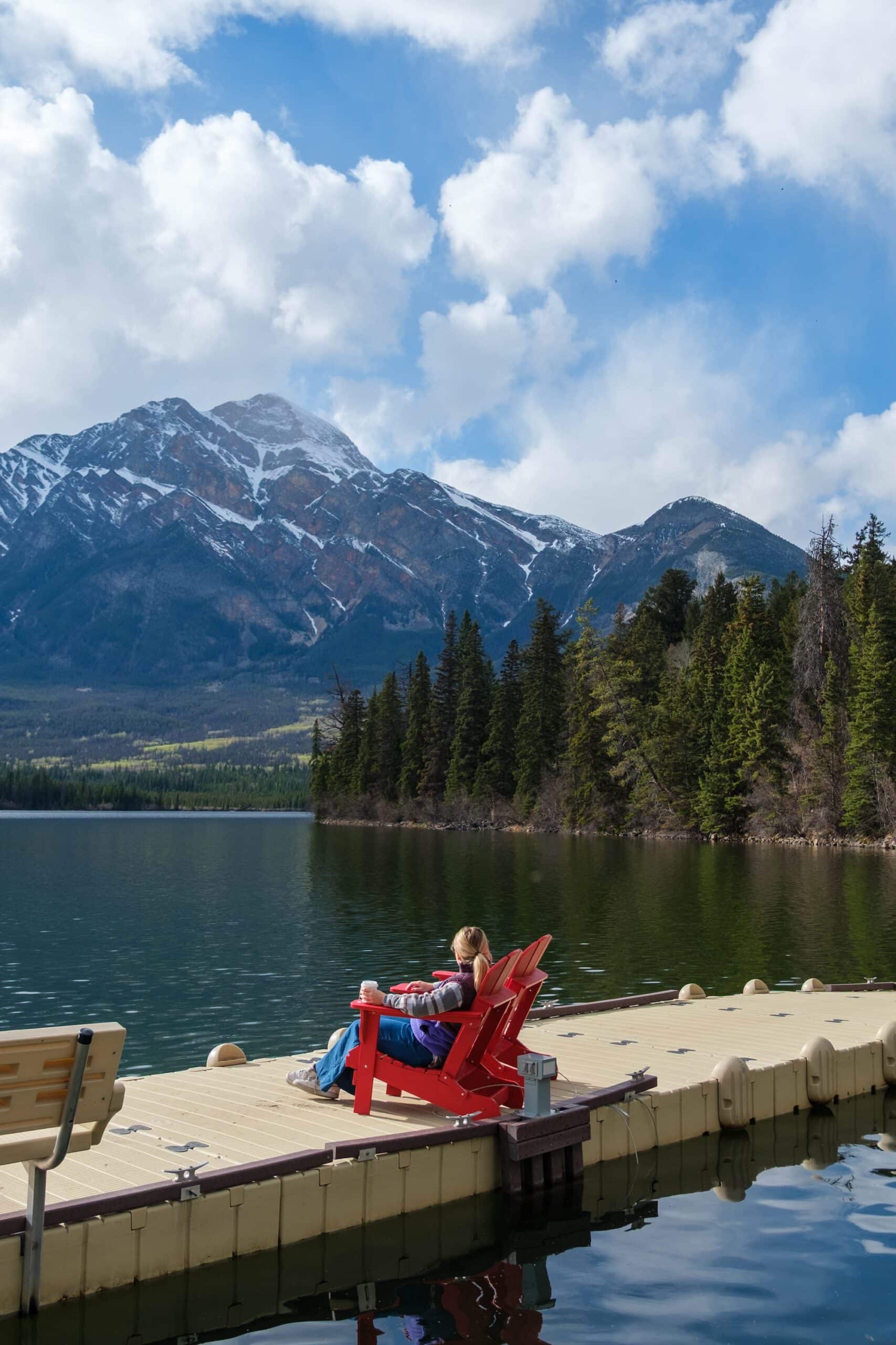 tasha sitting on pyramid lake in jasper