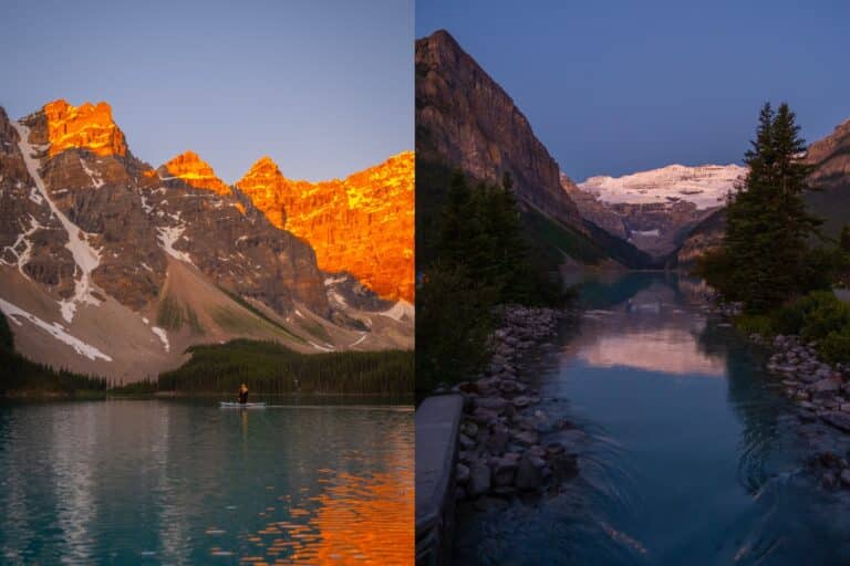 moraine lake sunrise vs lake louise sunrise