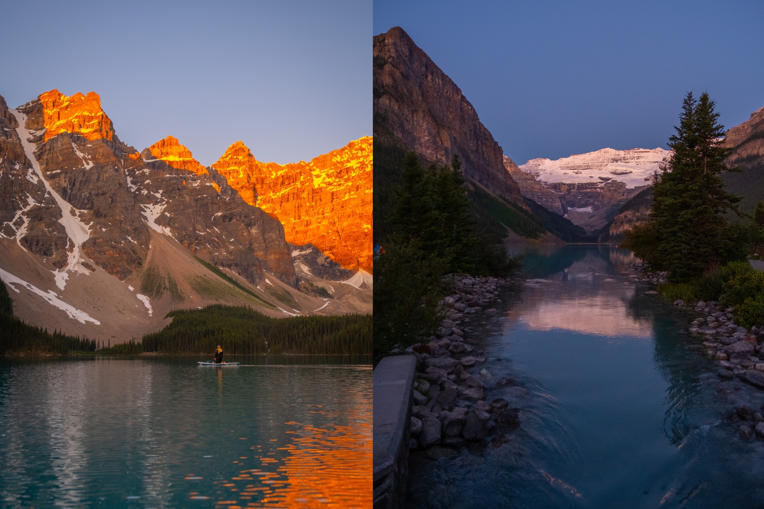 moraine lake sunrise vs lake louise sunrise