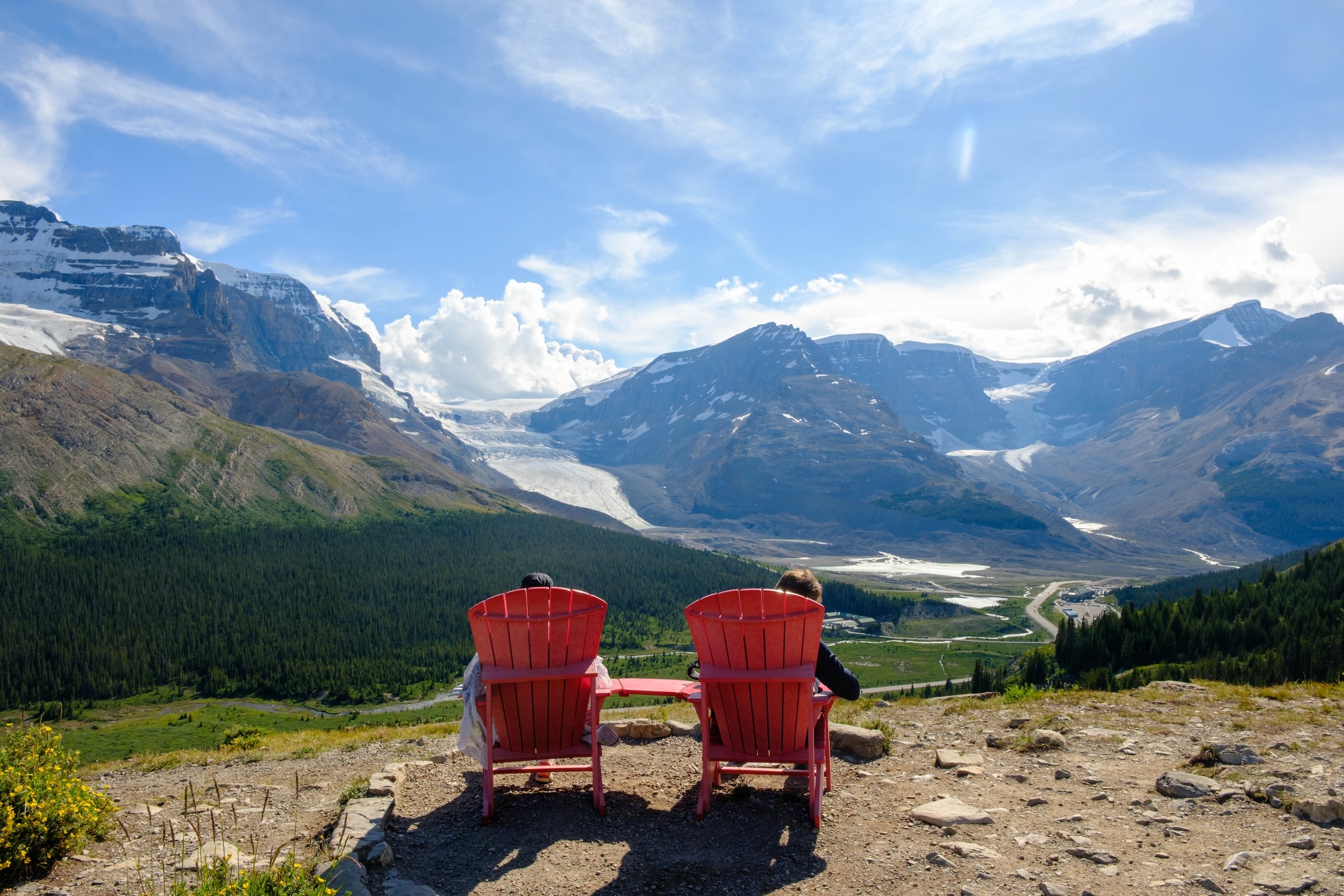 Parks Canada red chairs on Wilcox Pass